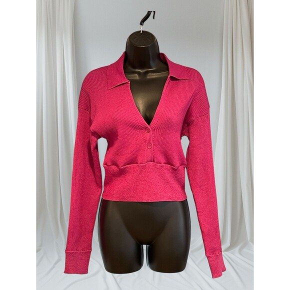 Monrow Magenta Ribbed Sweater Size Small - Picture 2 of 7